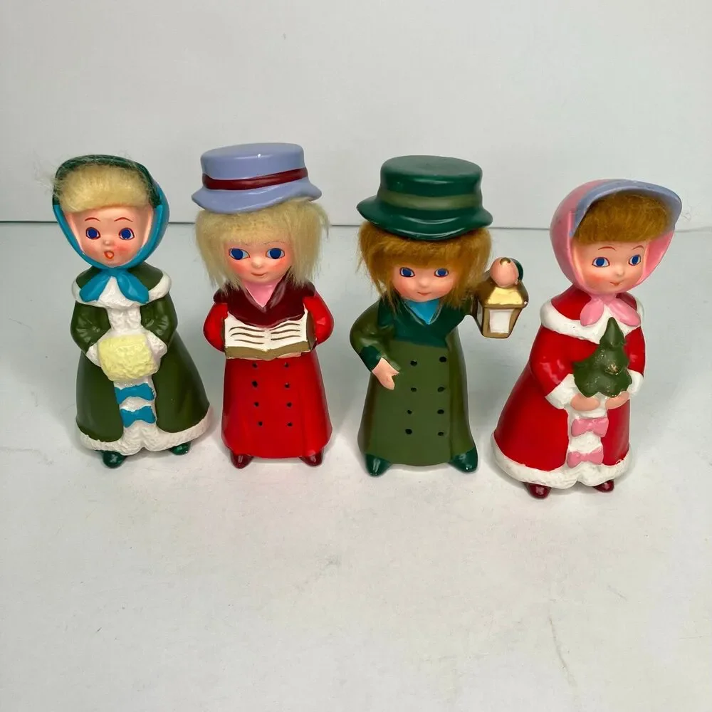 Vintage Napco Set Of 4 Christmas Carolers Figurines With Hair - Japan #7974